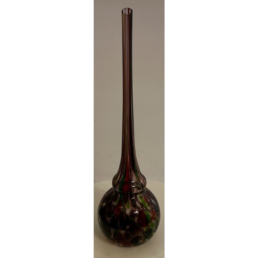Hand Blown Murano Style Glass Bud Vase w/ Long Neck Multicolor Confetti Stretch